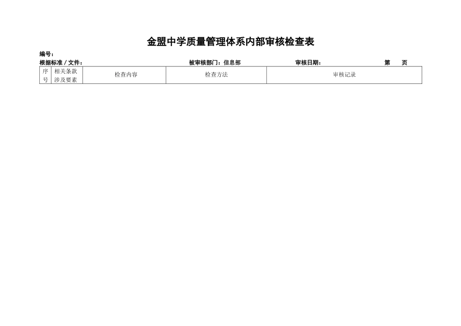金盟中学质量管理体系内部审核检查表信息部_第1页