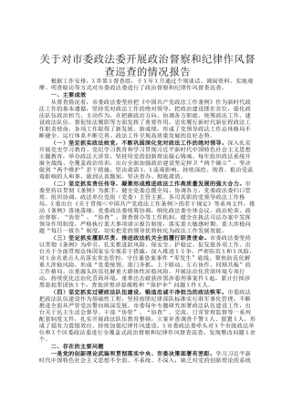 关于对市委政法委开展政治督察和纪律作风督查巡查的情况报告