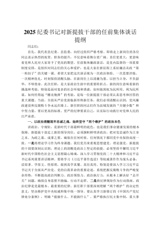 2025纪委书记对新提拔干部的任前集体谈话提纲