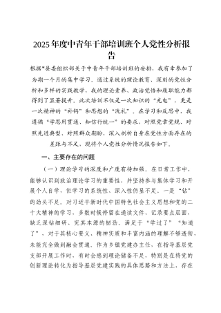 2025年度中青年干部培训班个人党性分析报告