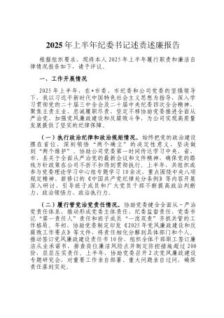 2025年上半年纪委书记述责述廉报告