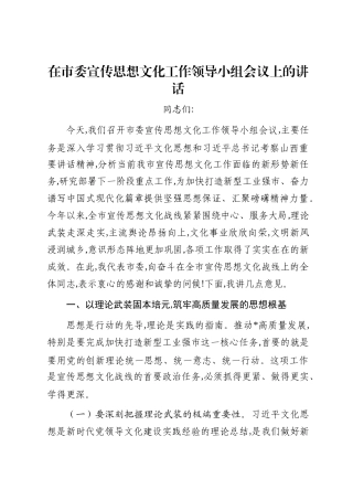 在市委宣传思想文化工作领导小组会议上的讲话