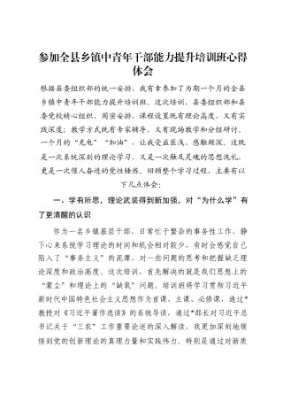 参加全县乡镇中青年干部能力提升培训班心得体会