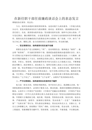 在新任职干部任前廉政谈话会上的表态发言