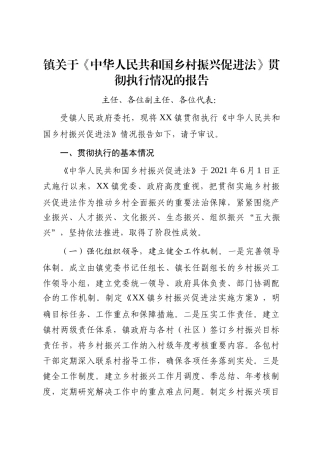 镇关于《中华人民共和国乡村振兴促进法》贯彻执行情况的报告