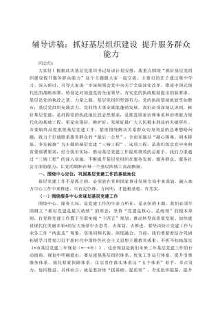 辅导讲稿：抓好基层组织建设 提升服务群众能力