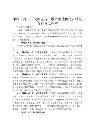 年轻干部工作交流发言：墩苗破壁沉淀，绘就青春奋进华章
