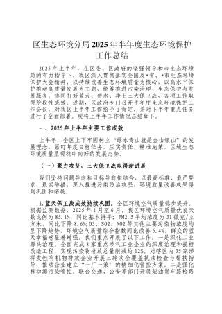 区生态环境分局2025年半年度生态环境保护工作总结