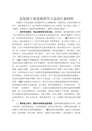 县处级干部进修班学习总结汇报材料