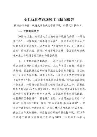 全县优化营商环境工作情况报告