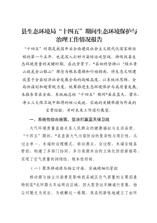 县生态环境局“十四五”期间生态环境保护与治理工作情况报告