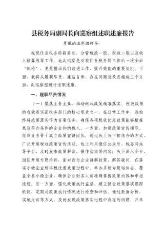 县税务局副局长向巡察组述职述廉报告