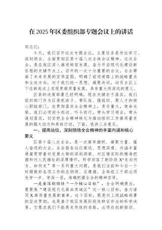 在2025年区委组织部专题会议上的讲话