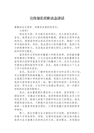 宣传部长任职表态讲话