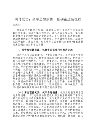 研讨发言：高举思想旗帜，砥砺奋进新征程