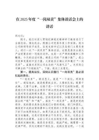 在2025年度一岗双责集体谈话会上的讲话