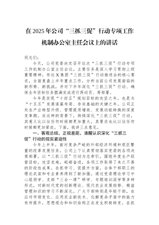 在2025年公司“三抓三促”行动专项工作机制办公室主任会议上的讲话