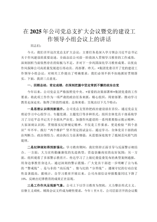 在2025年公司党总支扩大会议暨党的建设工作领导小组会议上的讲话