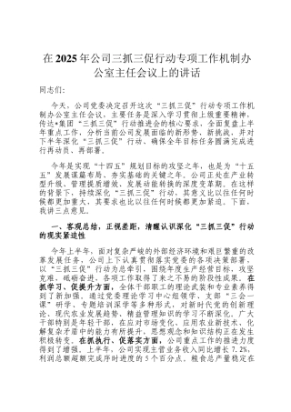 在2025年公司三抓三促行动专项工作机制办公室主任会议上的讲话
