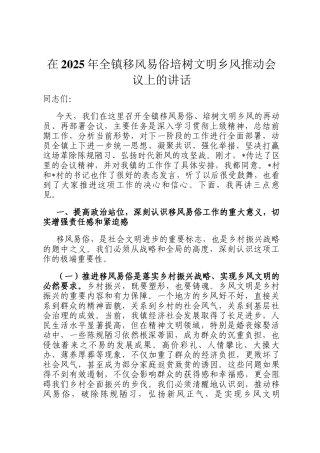 在2025年全镇移风易俗培树文明乡风推动会议上的讲话