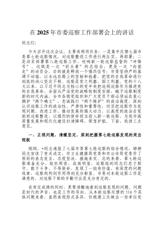 在2025年市委巡察工作部署会上的讲话