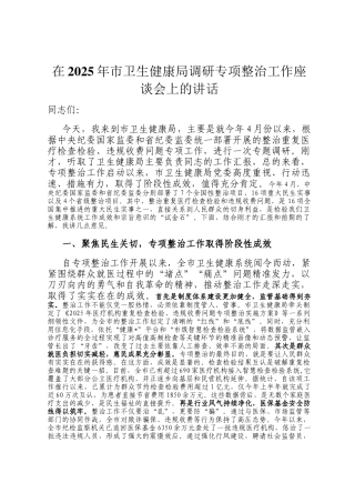 在2025年市卫生健康局调研专项整治工作座谈会上的讲话