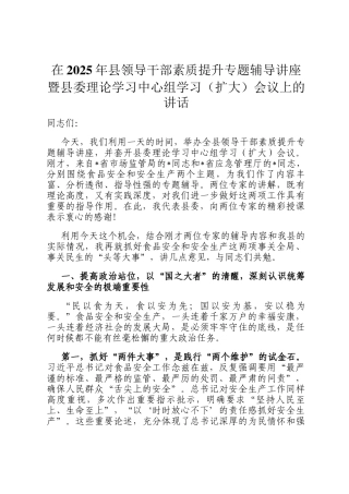 在2025年县领导干部素质提升专题辅导讲座暨县委理论学习中心组学习（扩大）会议上的讲话