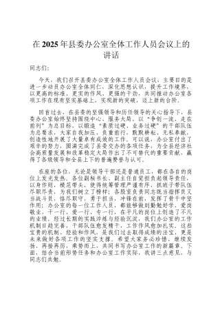 在2025年县委办公室全体工作人员会议上的讲话