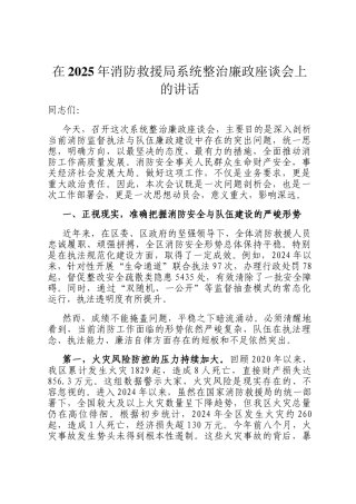 在2025年消防救援局系统整治廉政座谈会上的讲话