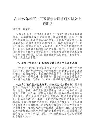 在2025年新区十五五规划专题调研座谈会上的讲话