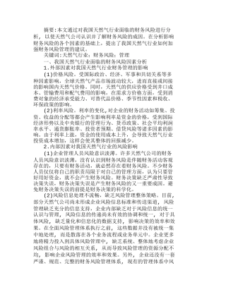 试论我国天然气行业财务风险管理分析研究  财务管理专业