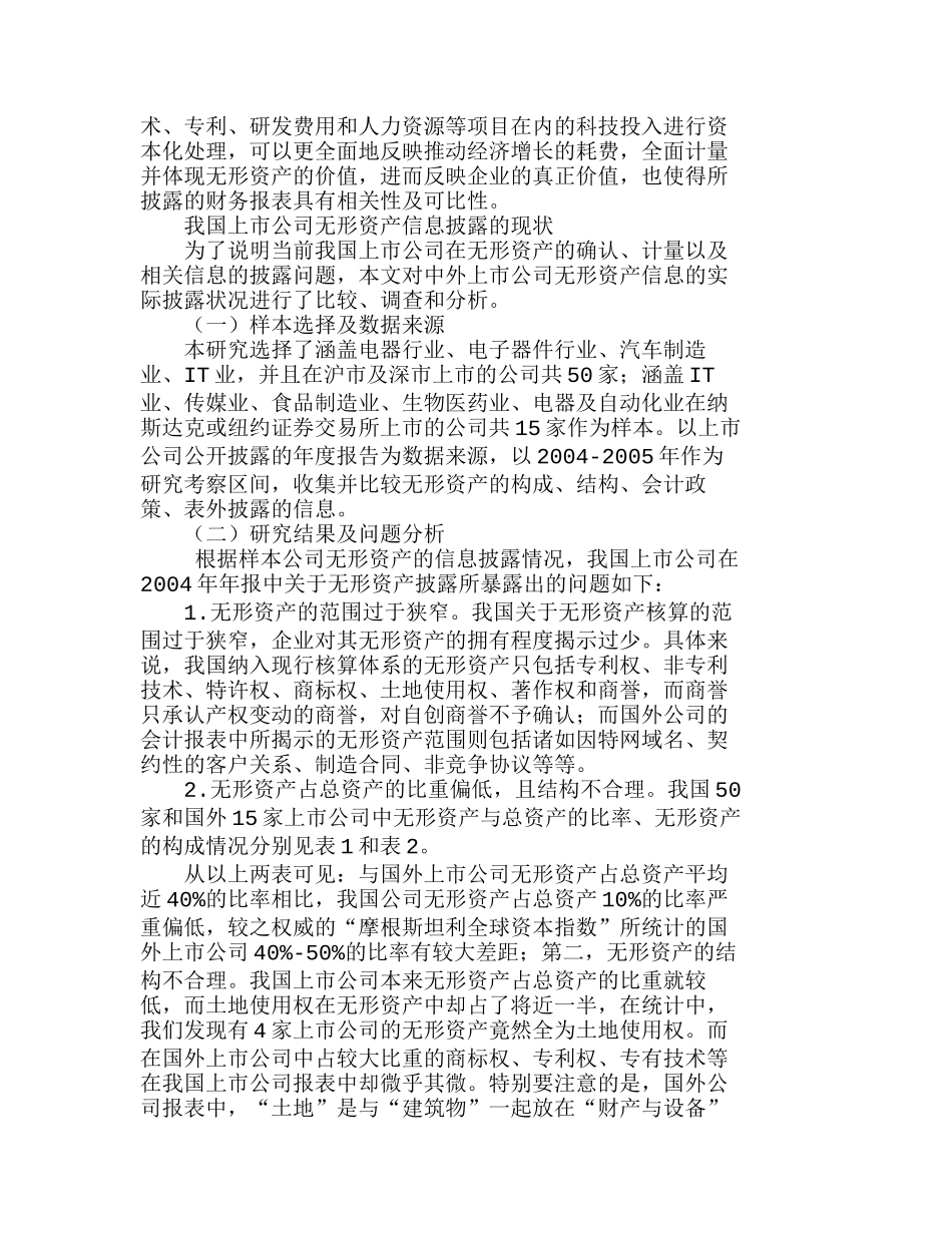 上市公司无形资产计量及其信息披露的思考分析研究  财务管理专业_第2页