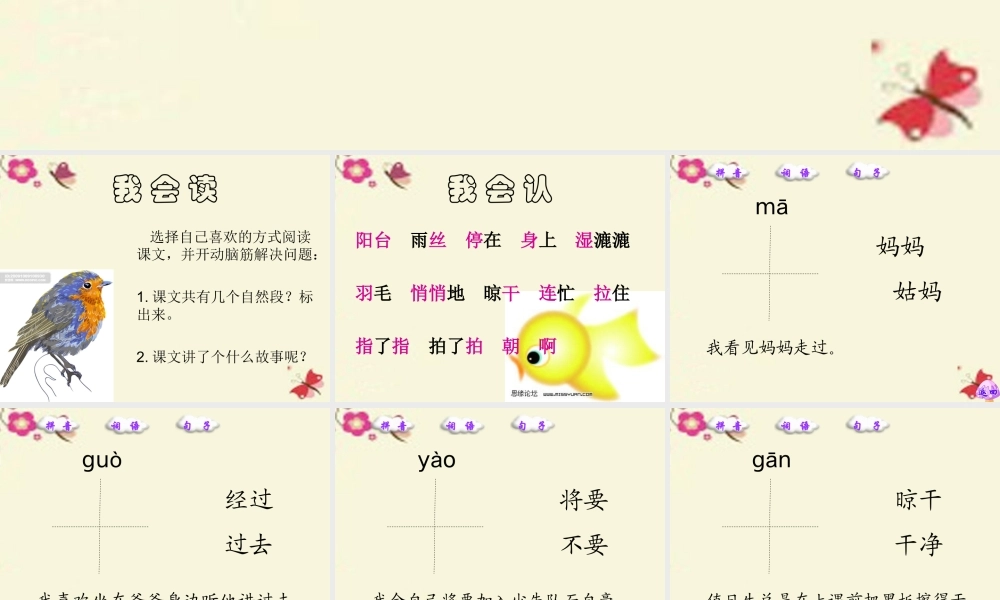 一年级语文下册 第2单元 6《阳台上的小鸟》课件6 语文S版-语文S版小学一年级下册语文课件