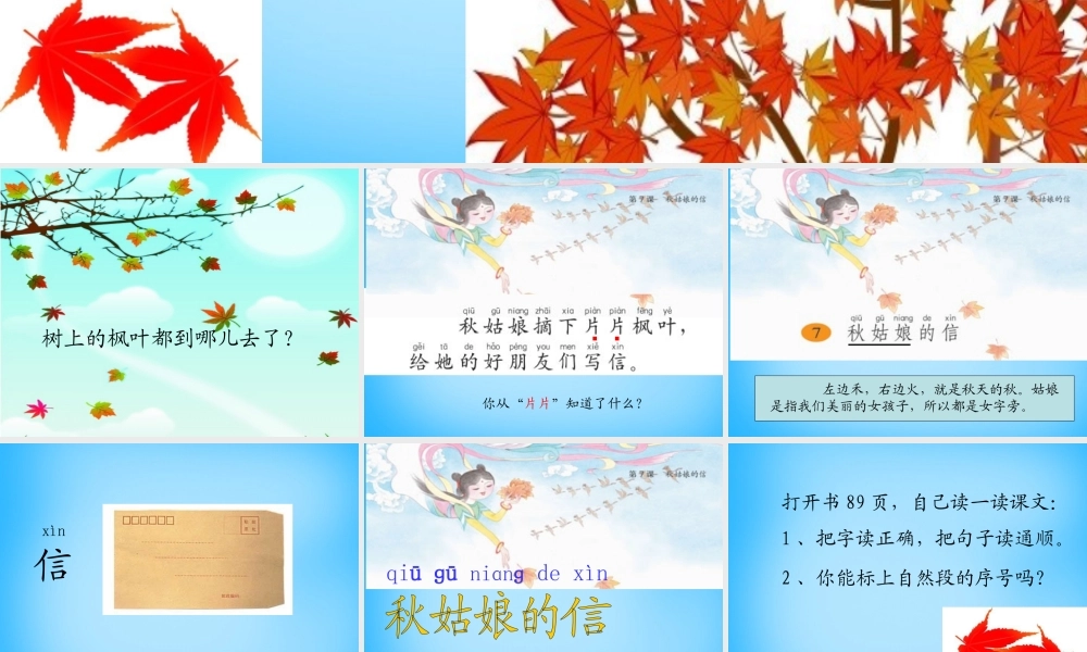 一年级语文上册《秋姑娘的信》课件5 苏教版-苏教版小学一年级上册语文课件