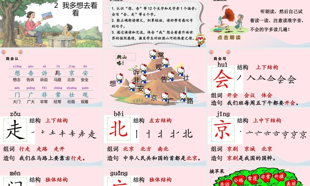 一年级语文下册 课文 1 2《我多想去看看》课堂教学课件 新人教版-新人教版小学一年级下册语文课件