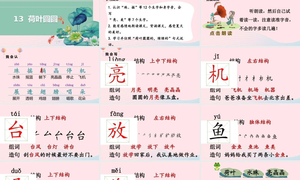 一年级语文下册 课文 4 13《荷叶圆圆》课堂教学课件 新人教版-新人教版小学一年级下册语文课件