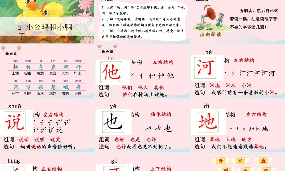 一年级语文下册 课文 2 5《小公鸡和小鸭子》课堂教学课件 新人教版-新人教版小学一年级下册语文课件