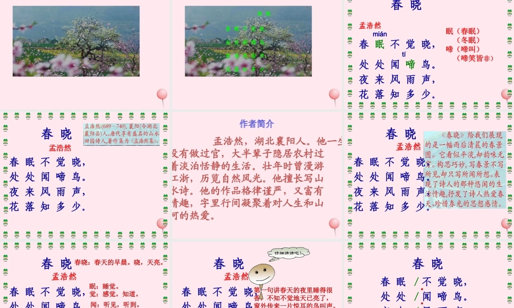 一年级语文下册 第8单元《春晓》课件1 长春版-长春版小学一年级下册语文课件