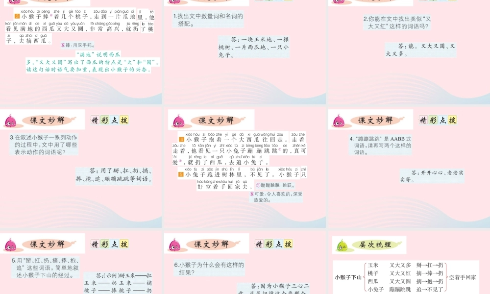 一年级语文下册 课文 5 第18课《小猴子下山》课件 新人教版