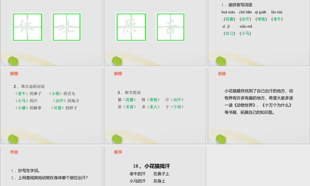 一年级语文下册 第六单元 18《小花猫找汗》课件 鄂教版-鄂教版小学一年级下册语文课件