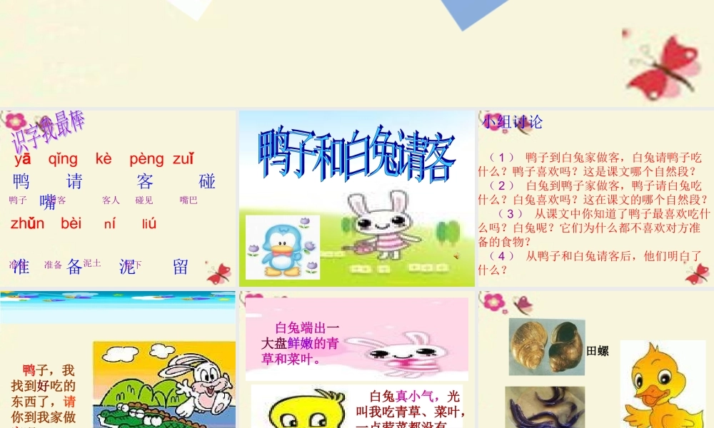一年级语文下册 第4单元 18《鸭子和白兔请客》课件3 语文S版-语文S版小学一年级下册语文课件