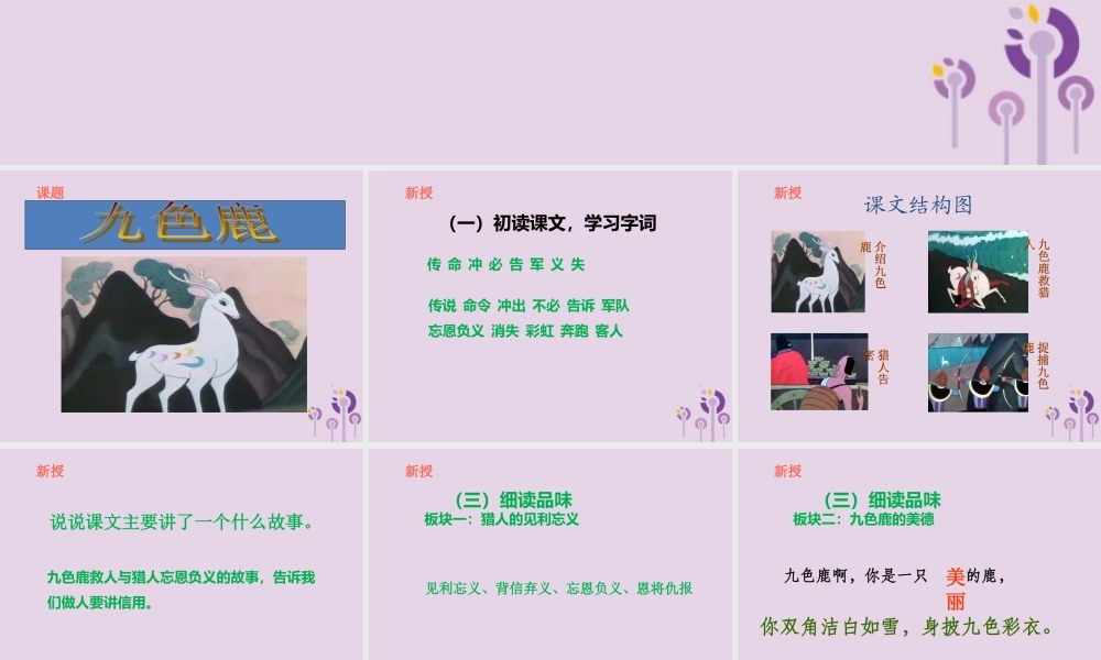 一年级语文下册 第七单元 20《九色鹿》课件 鄂教版-鄂教版小学一年级下册语文课件
