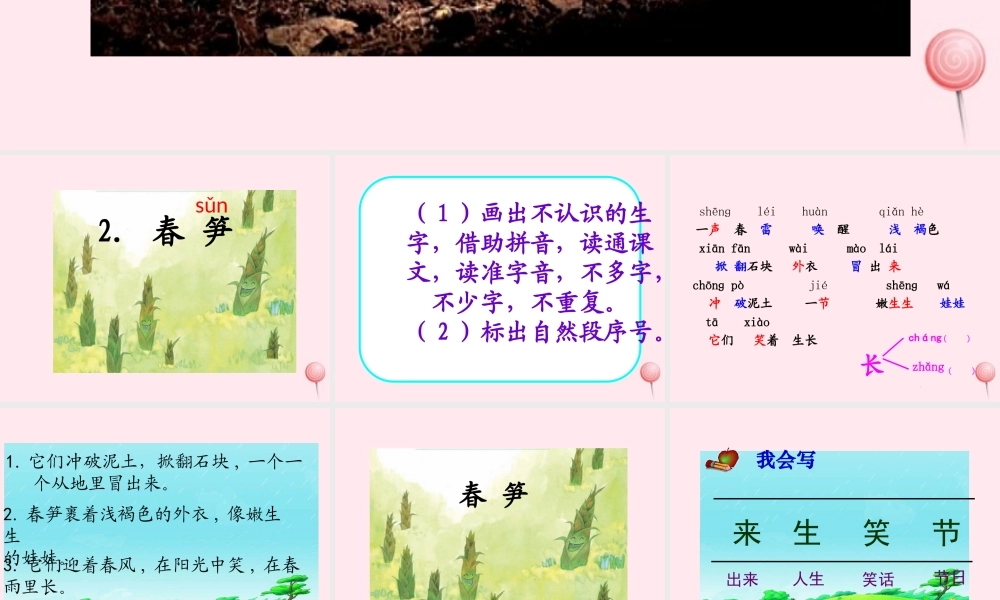 一年级语文下册 课文1 第2课《春笋》课件 苏教版-苏教版小学一年级下册语文课件