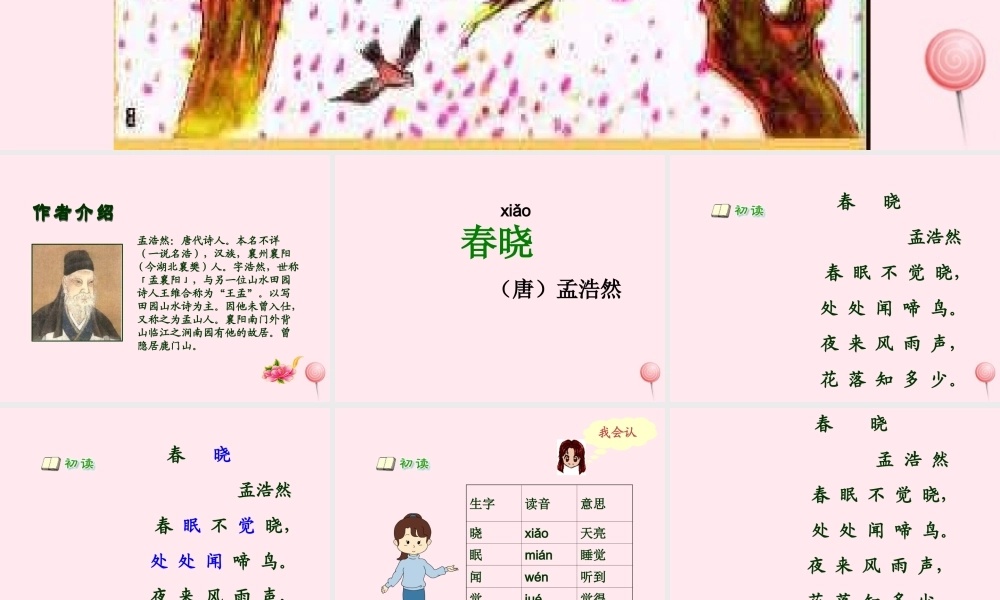 一年级语文下册 课文1《古诗诵读 春晓》课件2 鄂教版-鄂教版小学一年级下册语文课件