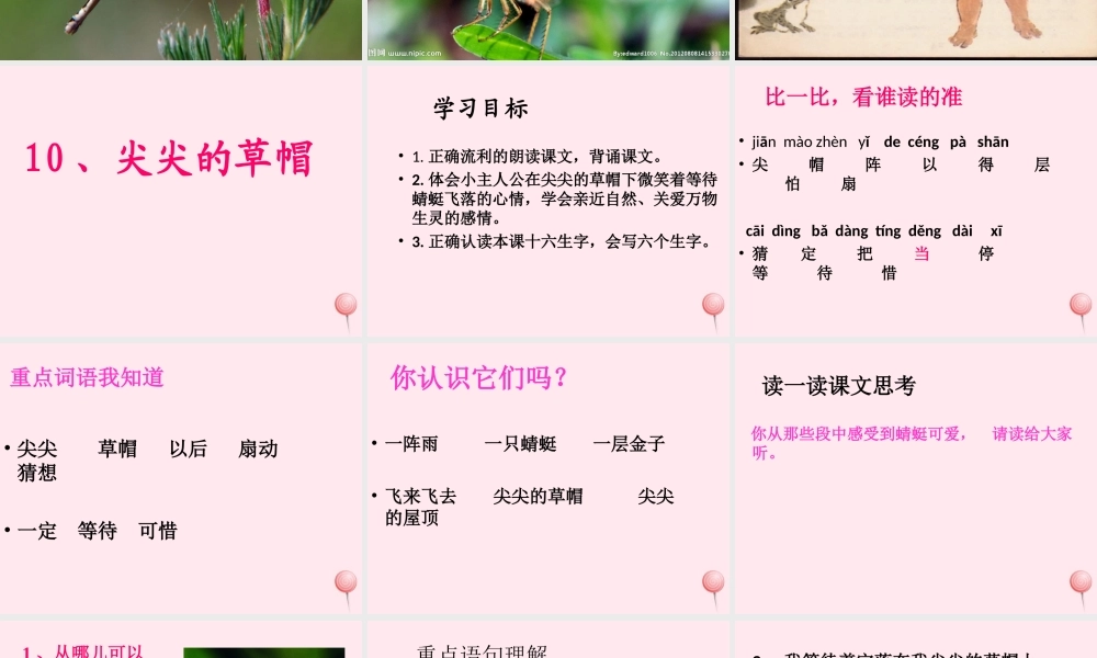 一年级语文下册 第10课《尖尖的草帽》课件2 冀教版-冀教版小学一年级下册语文课件