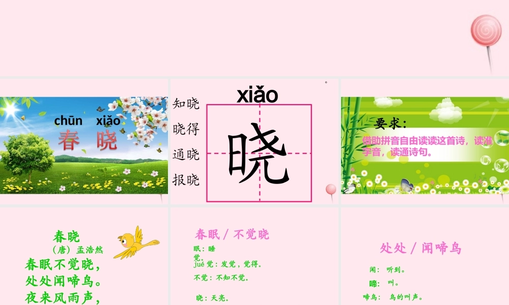 一年级语文下册 课文2 第7课 古诗二首《春晓》课件 苏教版-苏教版小学一年级下册语文课件