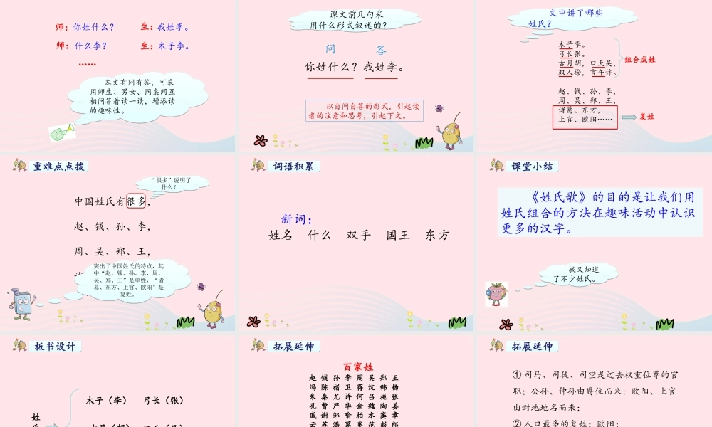 一年级语文下册 识字一 2《姓氏歌》课件1 新人教版-新人教版小学一年级下册语文课件