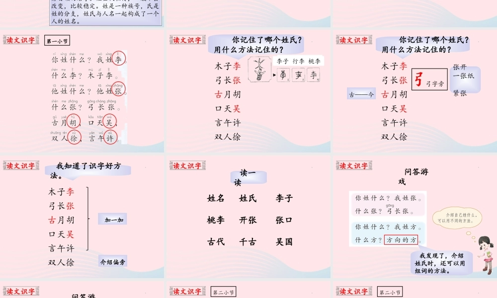 一年级语文下册 识字一 2《姓氏歌》课件2 新人教版-新人教版小学一年级下册语文课件