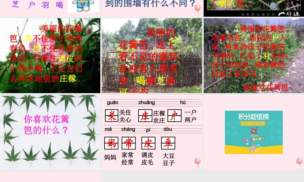 一年级语文下册 第15课《花篱笆》课件1 冀教版-冀教版小学一年级下册语文课件