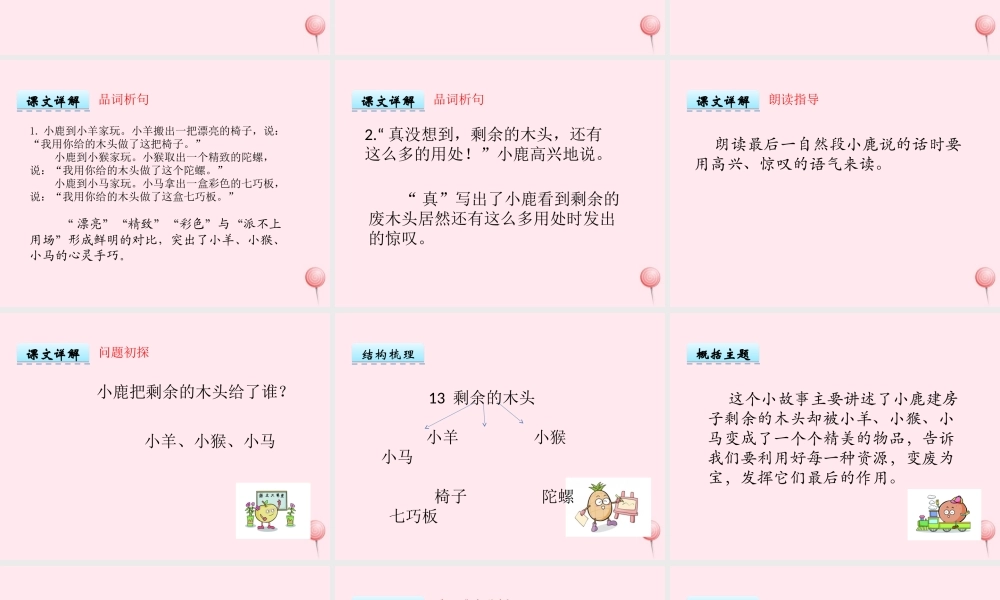 一年级语文下册 课文3 第13课《剩余的木头》课件 湘教版-湘教版小学一年级下册语文课件